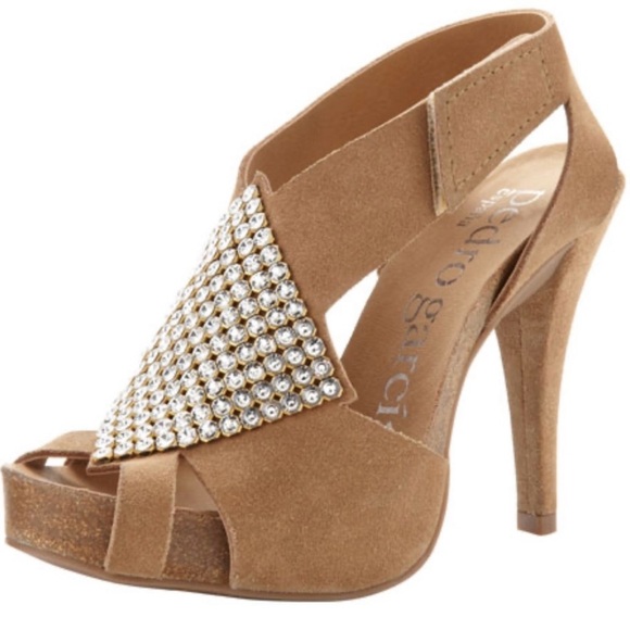 Gorgeous Pedro Garcia Suede Crystal Embellished Slingback Platform Sandals - Picture 11 of 11